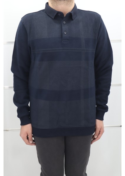 Fistan Store Erkek Desenli Spor Kesim Normal Kalıp Polo Yaka Selanik Kumaşlı Kışlık Kazak