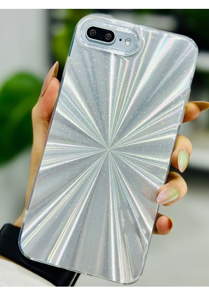 Iphone 7 Plus ve 8 Plus Uyumlu Gümüş Prizma Tasarımlı Esnek Silikon Kılıf modelleri