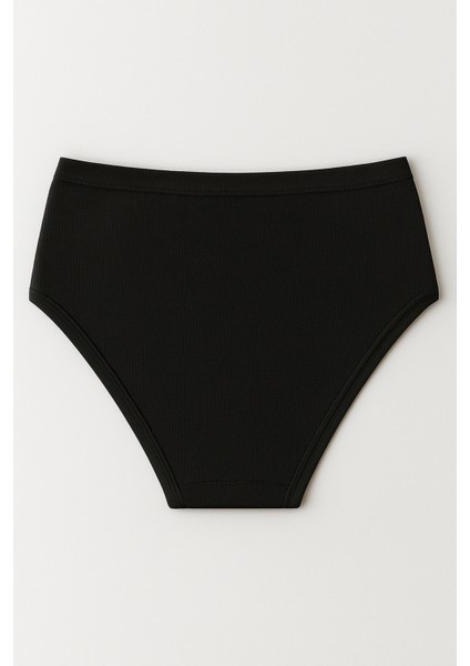 Kadın Yüksek Bel Pamuklu Ribana Slip Külot 3'lü Paket – Esnek & Rahat | Siyah K0305 modelleri