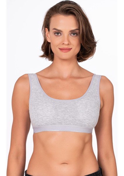 Kadın Pamuklu Kaşkorse Sporcu Sütyen | Gri 5044
