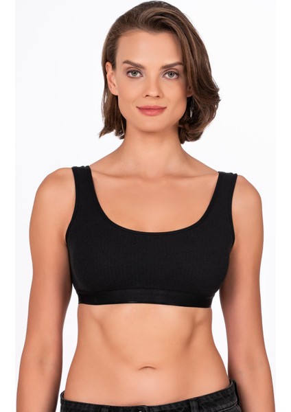 Kadın Pamuklu Kaşkorse Sporcu Sütyen | Siyah 5044