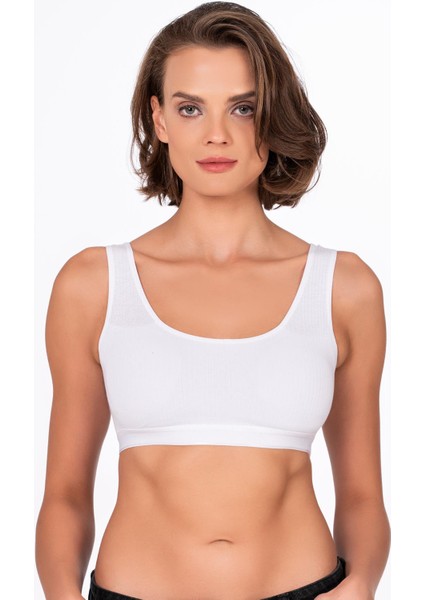 Kadın Pamuklu Kaşkorse Sporcu Sütyen | Beyaz 5044