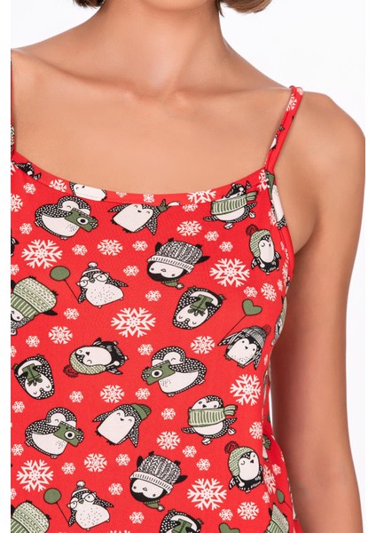 Kadın Kırmızı Desenli Ip Askılı Şortlu Pijama Takımı fiyatları