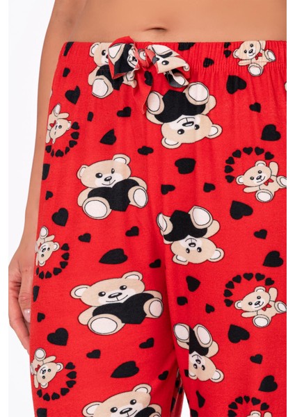 Kadın Süet Kalpli Ayıcık Desenli Pijama Tek Alt fiyatları