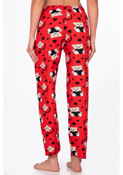 Kadın Süet Kalpli Ayıcık Desenli Pijama Tek Alt modelleri