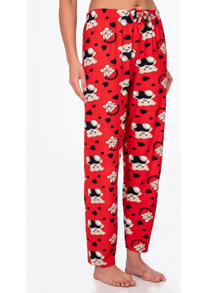 Kadın Süet Kalpli Ayıcık Desenli Pijama Tek Alt fırsatları