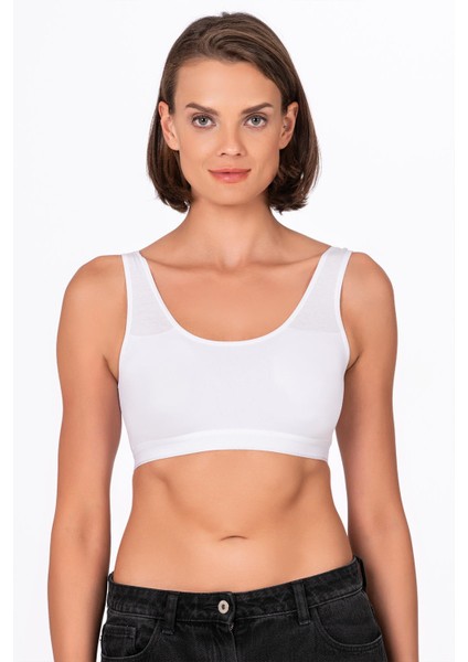 Kadın Düz Sporcu Sütyen – Esnek Rahat Form | Beyaz 5016