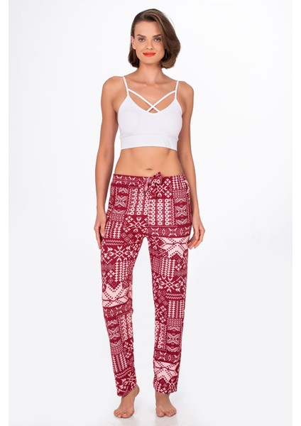 Kadın Süet Kış Desenli Pijama Tek Alt