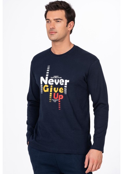 Erkek Bisiklet Yaka Pamuklu Pijama Takımı | Lacivert 027 modelleri