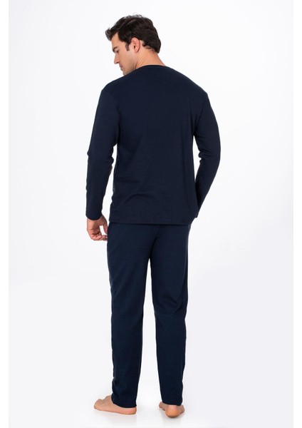 Erkek Bisiklet Yaka Pamuklu Pijama Takımı | Lacivert 027 fırsatları