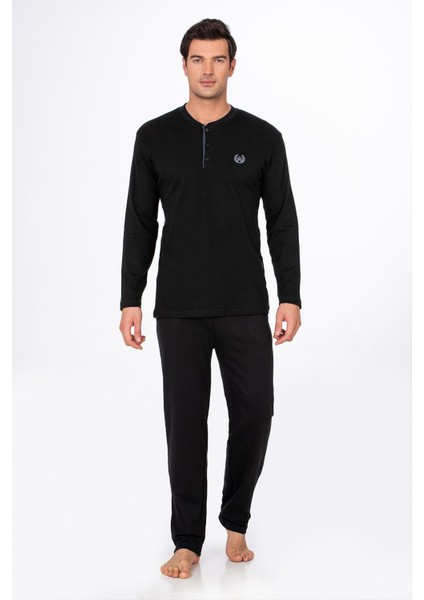 Erkek Interlok Pamuklu Pijama Takımı | Siyah 030