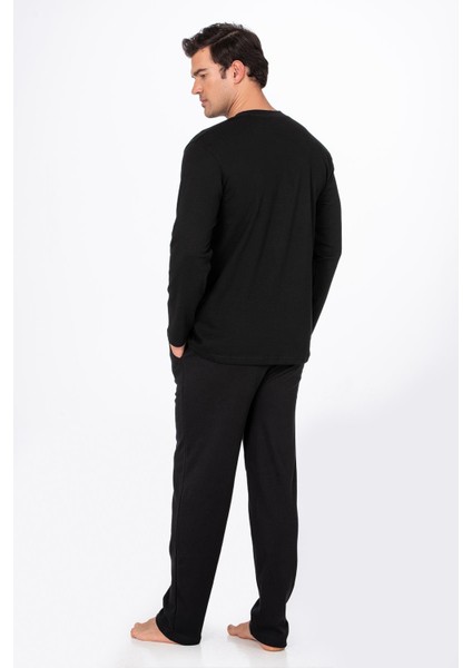 Erkek Interlok Pamuklu Pijama Takımı | Siyah 030 fırsatları