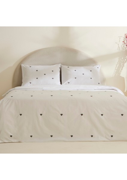 Amour Mio %100 Pamuk Çift Kişilik Nakışlı Nevresim Takımı Beyaz
