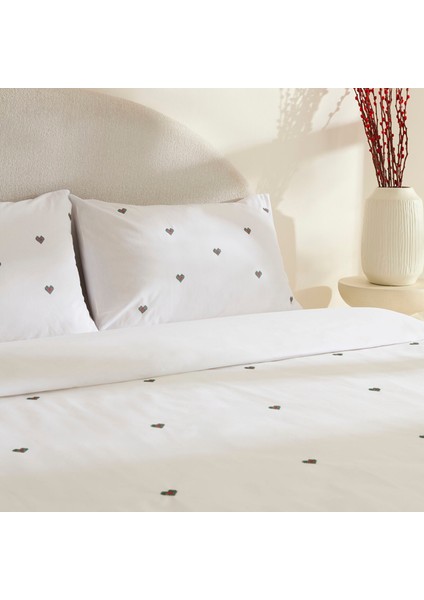 Amour Mio %100 Pamuk Çift Kişilik Nakışlı Nevresim Takımı Beyaz fırsatları