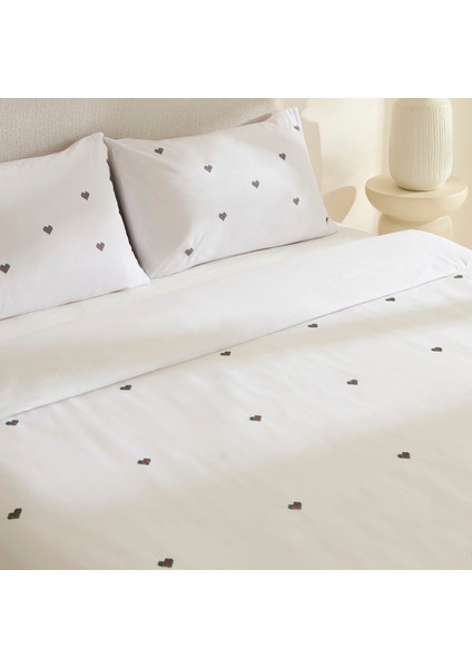 Amour Mio %100 Pamuk Çift Kişilik Nakışlı Nevresim Takımı Beyaz indirimleri