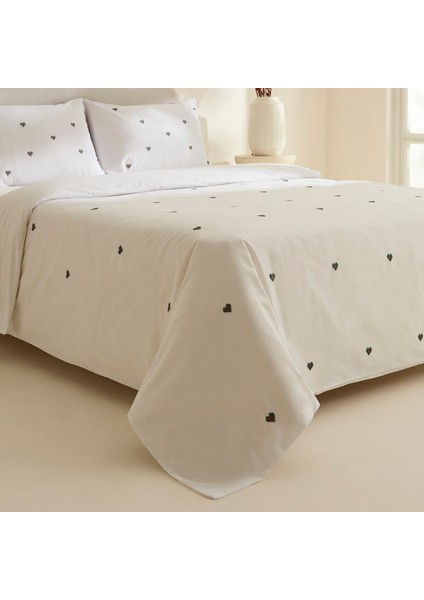 Amour Mio %100 Pamuk Çift Kişilik Nakışlı Nevresim Takımı Beyaz