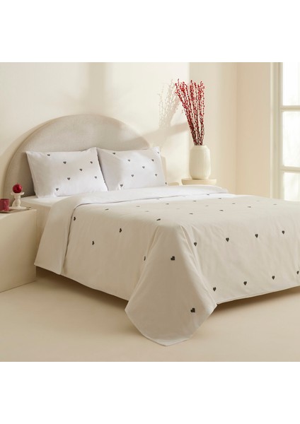 Amour Mio %100 Pamuk Çift Kişilik Nakışlı Nevresim Takımı Beyaz