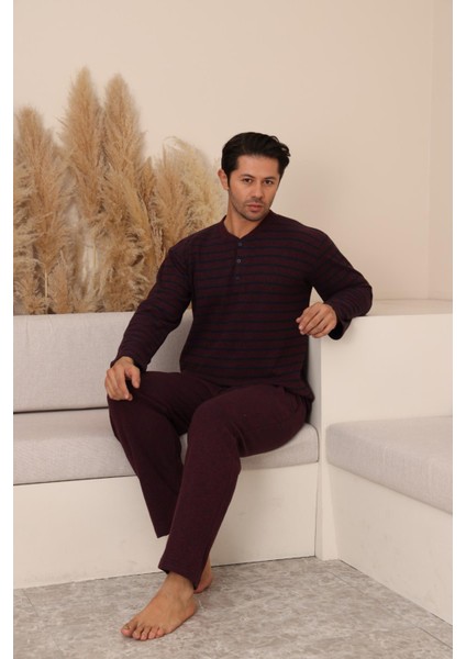 Erkek Selanik Önü Patlı Pamuklu Pijama Takımı | Bordo 630 modelleri
