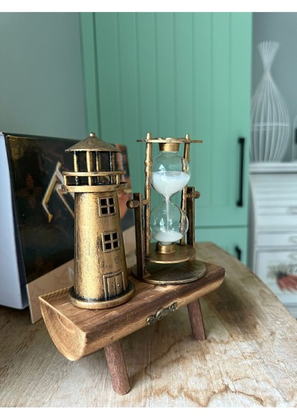Ahşap Dekoratif Kum Saati Deniz Feneri Dekor Ofis Hediyelik