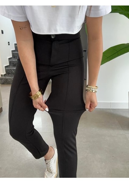 Siyah Çimalı Dar Paça Pantolon indirimleri