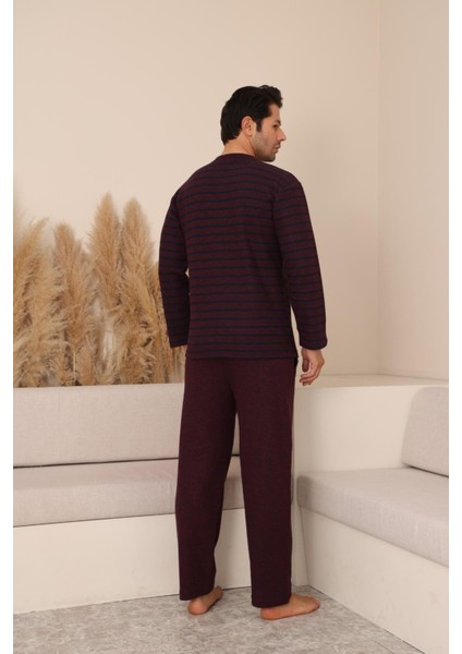 Erkek Selanik Önü Patlı Pamuklu Pijama Takımı | Bordo 630 fiyatları