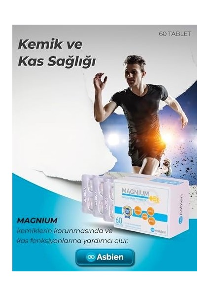 Asbien Magnium Magnesium Complex B6, Asbien Magnezyum Bisglisinat, Sitrat, Malat, Taurat, B6