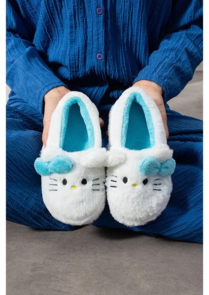 Pitty Hello Figürlü Kadın Yumuşak Peluş Kumaş Içi Tüylü Rahat Ev Içi Terlik