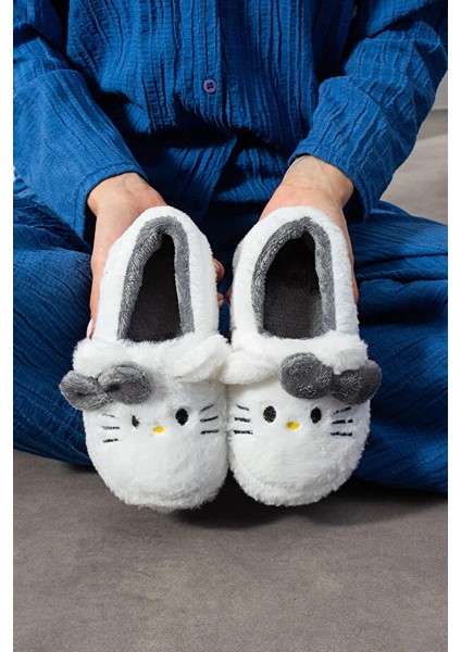 Pitty Hello Figürlü Kadın Yumuşak Peluş Kumaş Içi Tüylü Rahat Ev Içi Terlik