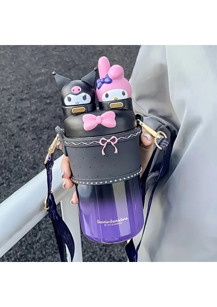 Çocuk Termos Matara Paslanmaz Çelik Kuromi ve My Melody Figürlü 550ML Çift Kapak AD564