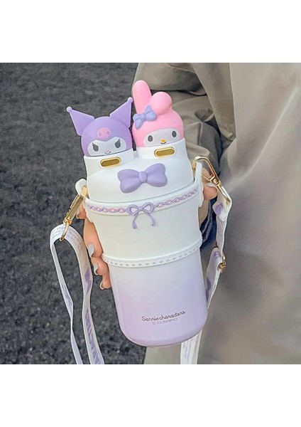 Kuromi ve My Melody Karakterli Çocuk Termos Matara Paslanmaz Çelik Çift Kapak AD85214