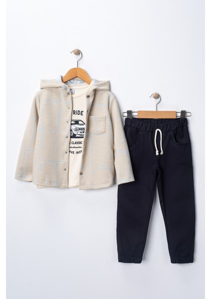 Erkek Çocuk Kapşonlu Hırka Tişört ve Pantolonlu 3'lü Takım fiyatları