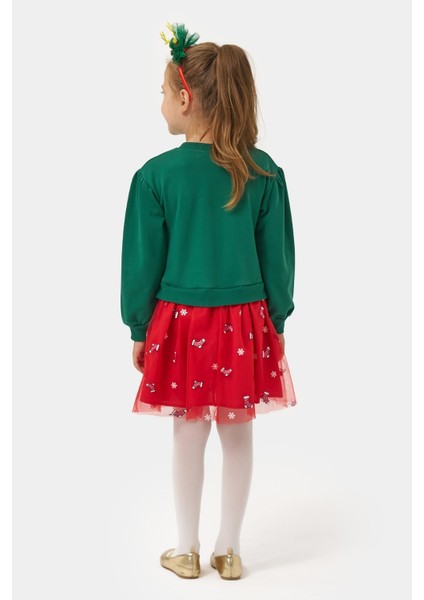 Yeşil Joy Baskılı Tül Etekli Kız Çocuk Elbise - Fragile modelleri