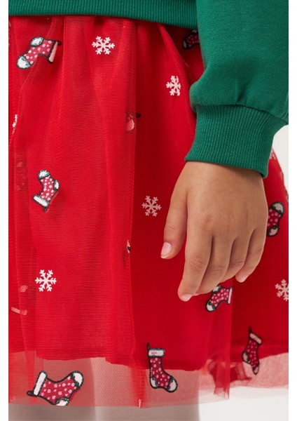 Yeşil Joy Baskılı Tül Etekli Kız Çocuk Elbise - Fragile indirimleri