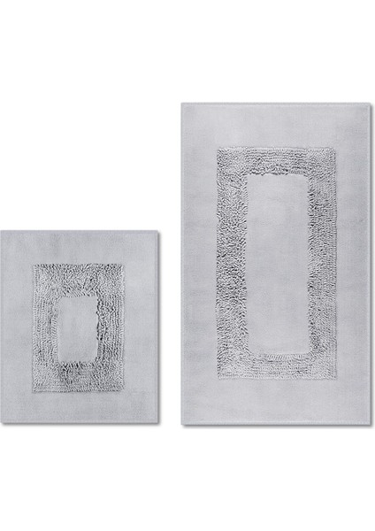 Melo Doğal Pamuklu 2'li Banyo Paspas & Halı Seti 60X100 50X60 Gri