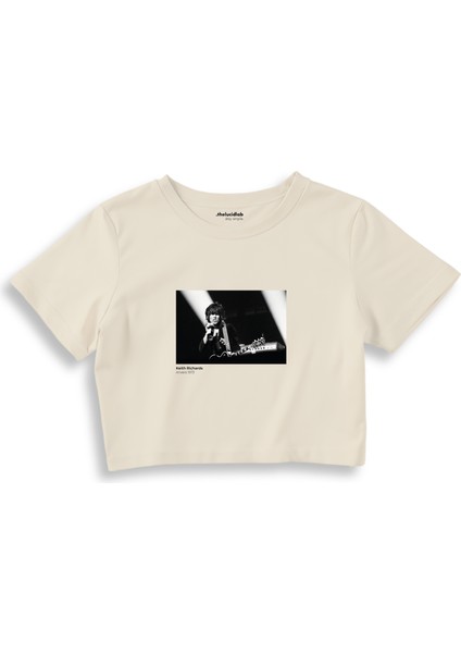 Keith Richards Anvers 1973 Crop Tişört - Ekru