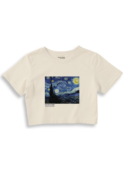 The Starry Night Crop Tişört - Ekru