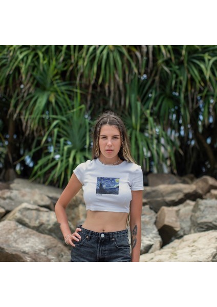 The Starry Night Crop Tişört - Ekru fiyatları