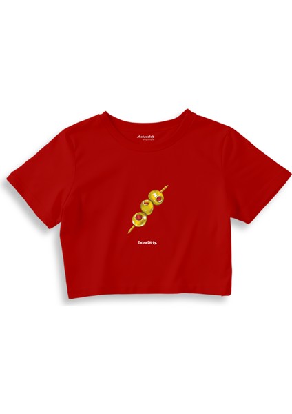 Extra Dirty Crop Tişört - Kırmızı