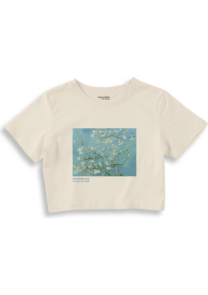 Almond Blossoms Crop Tişört - Ekru