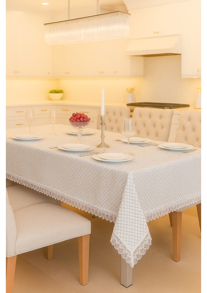 Lüks Gri Dantel Detaylı Masa Örtüsü Şık Desenli Su Geçirmez Kumaş Şık Sofra Dekoru fiyatları