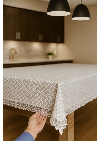 Lüks Gri Dantel Detaylı Masa Örtüsü Şık Desenli Su Geçirmez Kumaş Şık Sofra Dekoru indirimleri