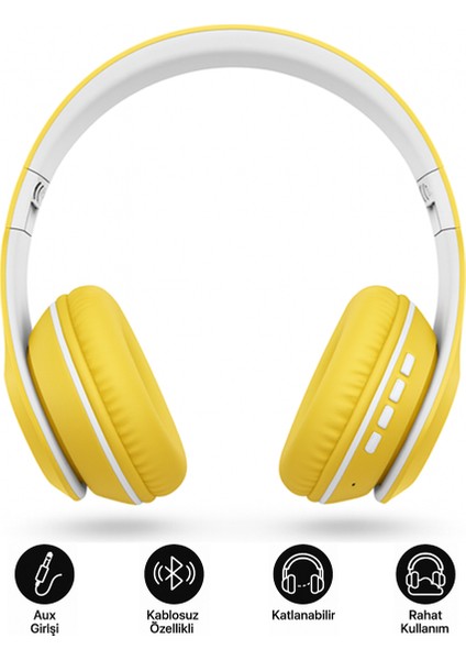 Kablosuz Bluetooth Kulaküstü Kulaklık-Mikrofonlu, Stereo Ses, Aux ve Hafıza Kartı Desteği Pulse