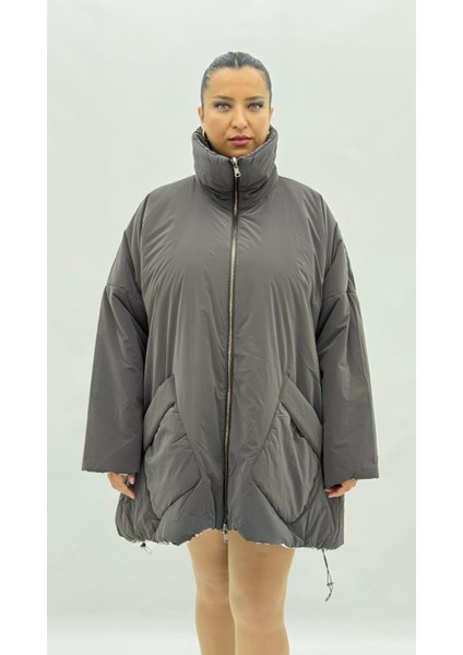 Büyük Beden Çift Taraflı Oversize Kadın Şişme Mont