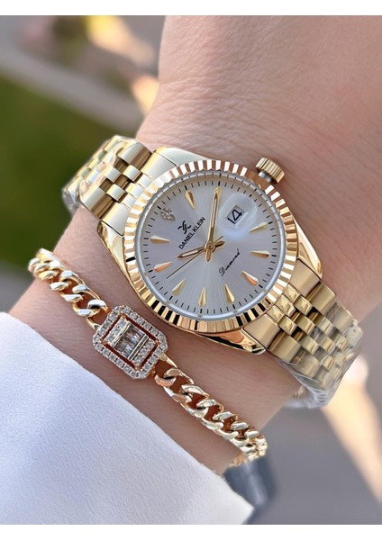 Pırlanta Taşlı Çelik Kordon 3 Atm Suya Dayanıklı Özel Tasarım Kadın Kol Saat+Bileklik VS.BLKT.0358