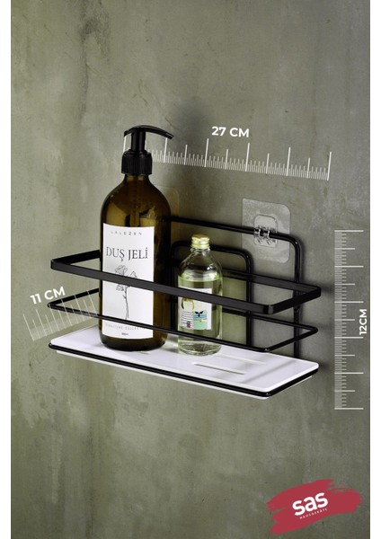Yapışkanlı Ayarlanabilir Tekli Banyo Duş Rafı – Paslanmaz Kristal Şampuanlık (Yapıştır/vidala) Siyah-Beyaz - Lş-01 - Sb modelleri