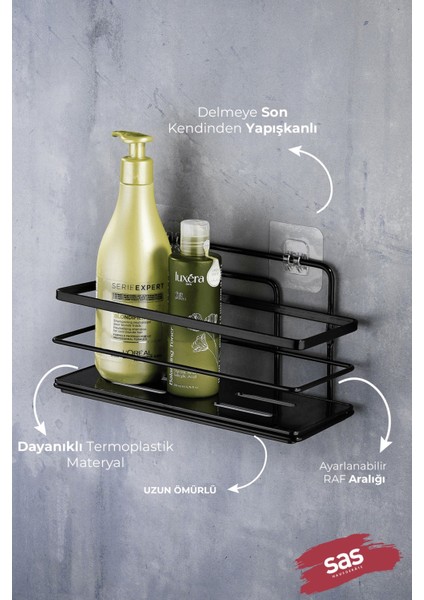 Yapışkanlı Ayarlanabilir Tekli Banyo Duş Rafı – Paslanmaz Kristal Şampuanlık (Yapıştır/vidala) Siyah - Lş-01 - Ss fiyatları