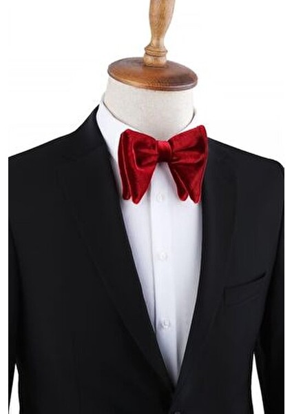 Kırmızı Kadife Büyük Papyon Şık Tasarım Erkekler İçin Özel Günler