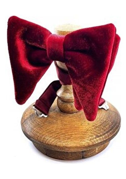 Kırmızı Kadife Büyük Papyon Şık Tasarım Erkekler İçin Özel Günler