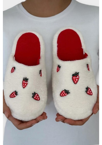 Kadın Pofuduk Nakışlı Ev Terliği Çeyiz Bohça Terliği Valentine's Day Beyaz - Yeşil