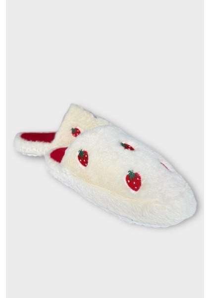 Kadın Pofuduk Nakışlı Ev Terliği Çeyiz Bohça Terliği Valentine's Day Beyaz - Yeşil modelleri